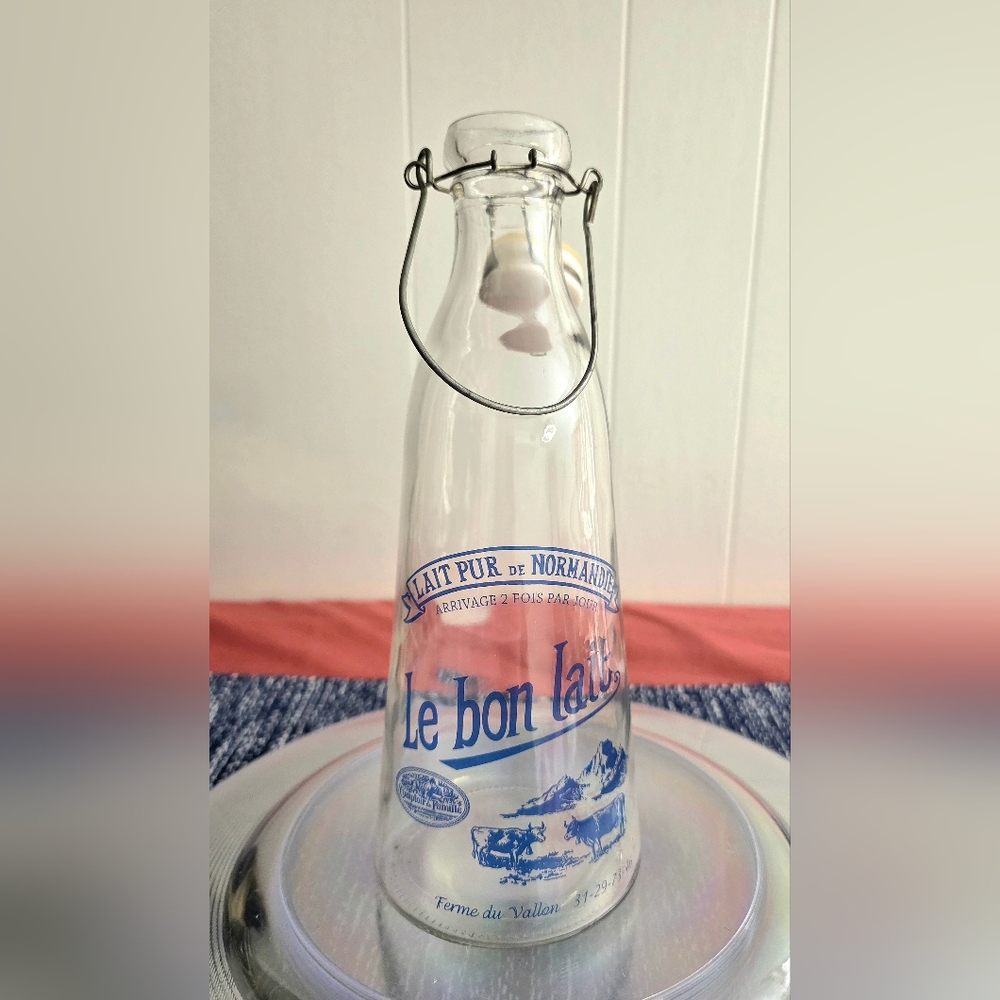 Vintage Milk Glass Bottle Le Bon Lait Pur De Normandie French Countryside